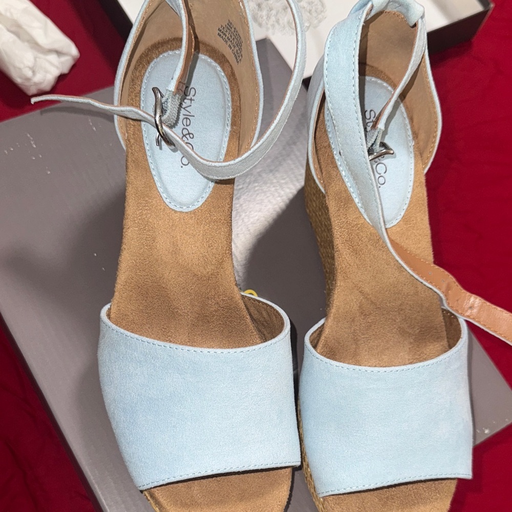 Style & Co. Blue Floral Embroidered Wedges - Picture 3 of 16